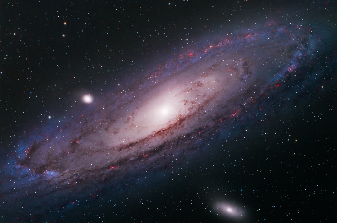 Andromeda Galaxy
Queen of our dark sky.
https://www.instagram.com/helber_pontes/

📷 Exposure (Hα, R, G, B)
Hα, bin 1, 20 x 300s
L, bin 1, 30x 30s + 125x 60s + 20x 120s
R, bin 1, 120 x 60s
G, bin 1, 120 x 60s
B, bin 1, 120 x 60s

🔭 Equipment
Mount: RainbowAstro RST-135E
Telescope: Refrator Borg 107FL , f/3.9
Filters: 8-positions filter wheel integrated in camera
Guidescope: NA (off-axis auto guider)
Guiding camera: QHY 5-II

💻 Software:
(Windows 10) Sequence Generator Pro, PHD2, ASCOM drivers
(Mac OSX) PixInsight

📍Location
Bright suburban light pollution, Class 6 of darkness in Bortle scale.